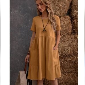 Gomorn Side Pockets Cottagecore Boho Babydoll Dress